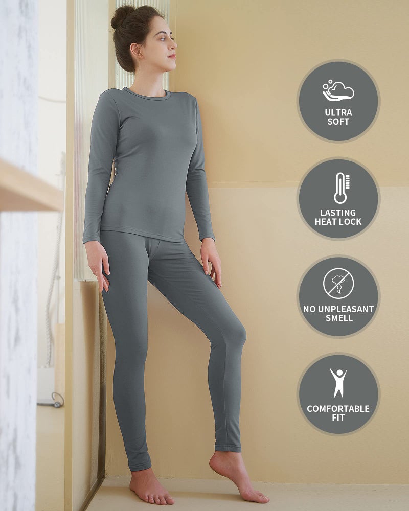 WEERTI Thermal Underwear for Women Long Johns with Fleece Lined Base Layer Women Cold Weather Top Bottom Grey - Image 5